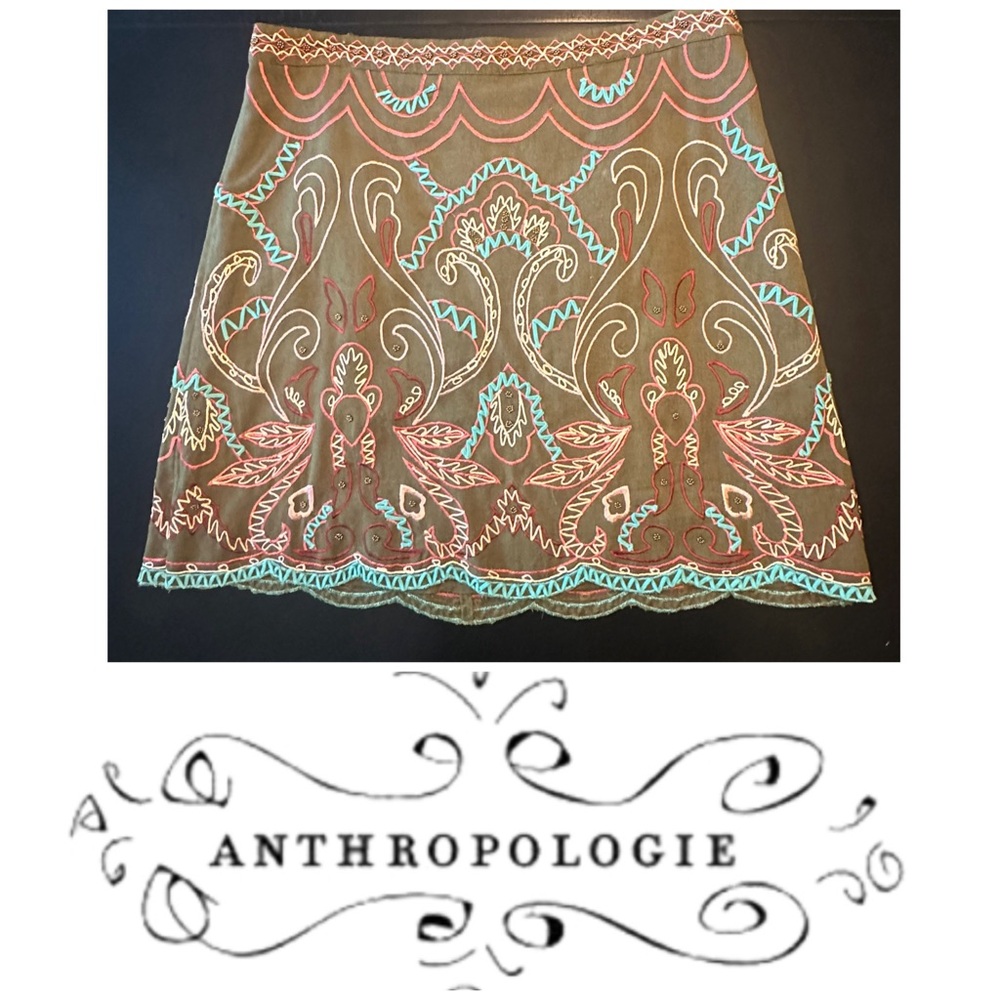 Anthropologie embroidered and beaded mini skirt
